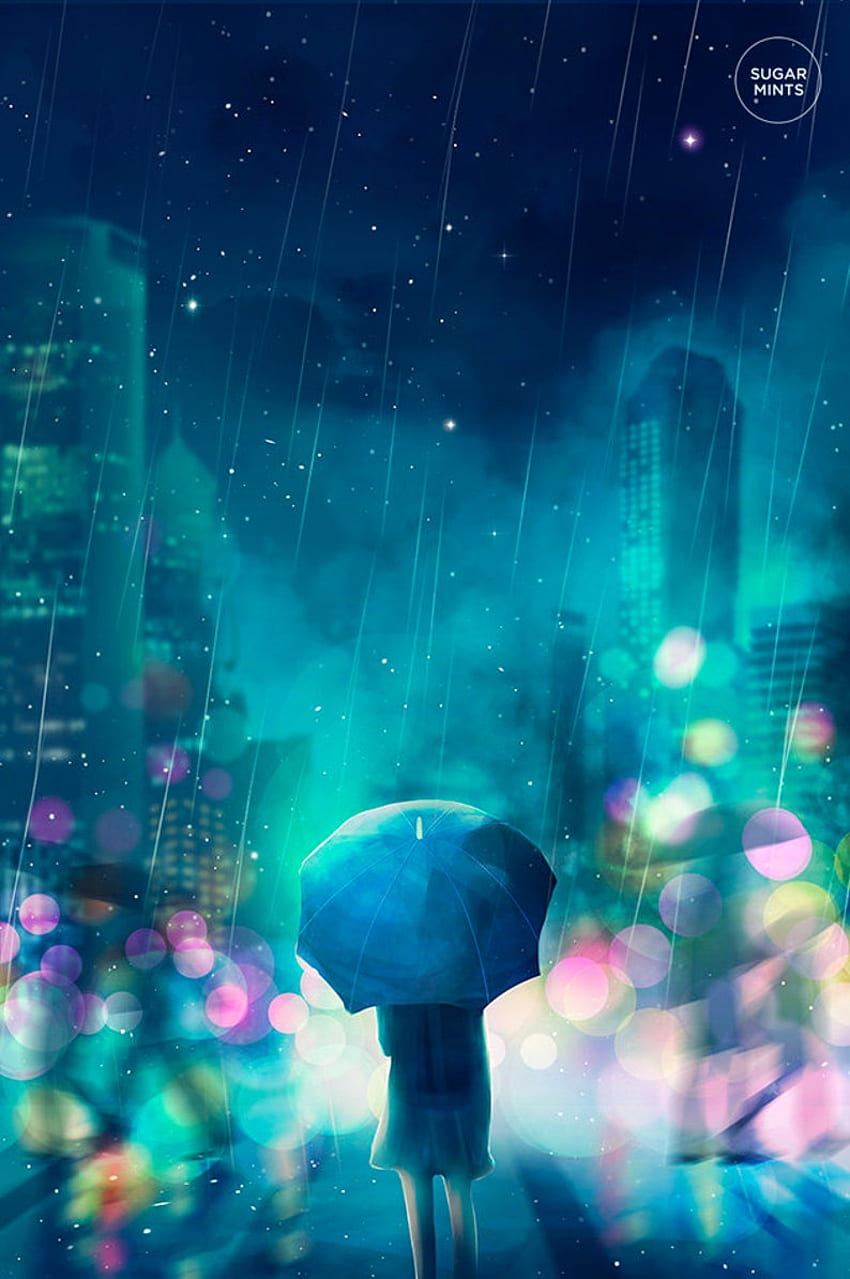 Аниме дъждовен градски пейзаж, плакат с аниме пейзажи, градски пейзаж на Токио HD тапет за телефон