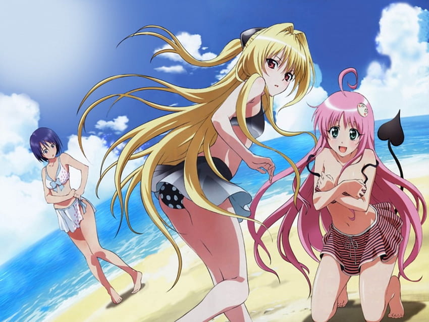 at the beach, other, girls, anime HD wallpaper