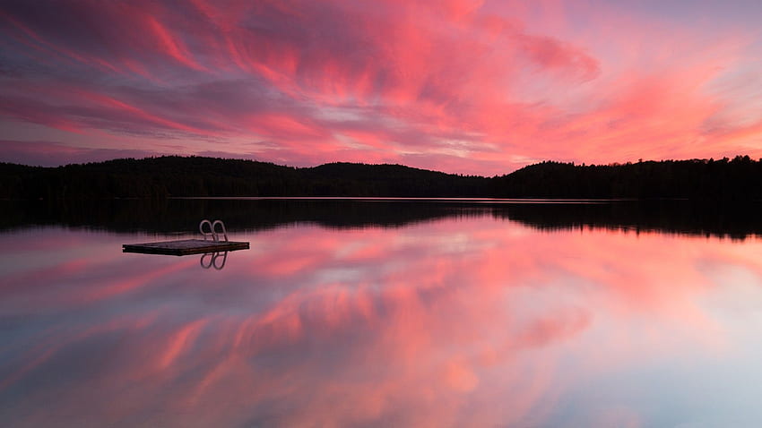 Lago, , , mar, pôr do sol rosa, nascer do sol, reflexão, céu, nuvens, água, Natureza, Horizontal Natureza papel de parede HD