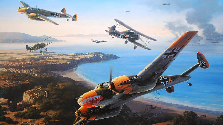 messerschmitt bf 110 gladiator mk2 battle for malta siege of malta, WW2 Art HD wallpaper