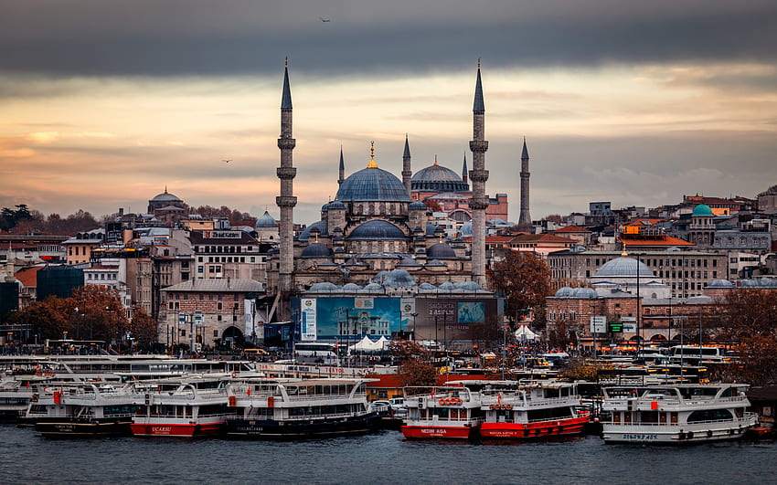 Moschea Blu, Istanbul, sera, tramonto, moschea, paesaggio urbano di Istanbul, moschee di Istanbul, Turchia Sfondo HD