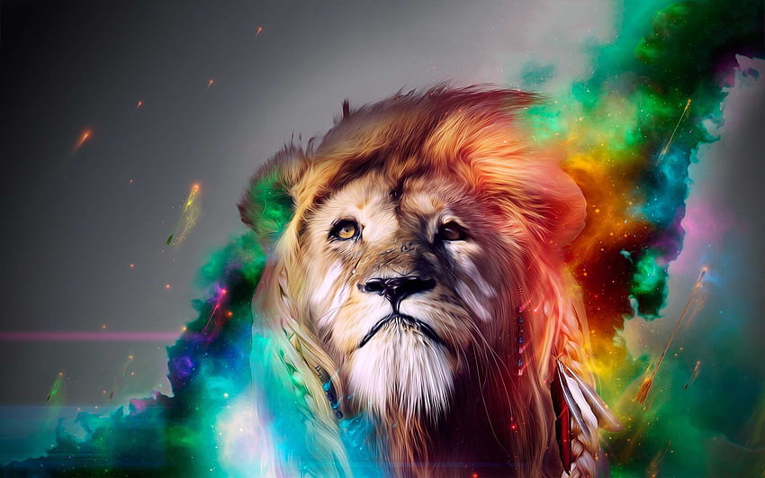 paintings of lions. Lion rainbow art HD wallpaper