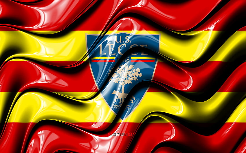 Flaga Lecce FC, czerwone i żółte fale 3D, Serie A, włoski klub piłkarski, US Lecce, piłka nożna, logo Lecce, piłka nożna, Lecce FC Tapeta HD