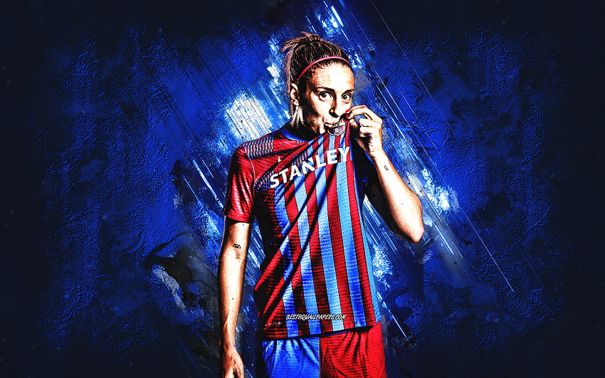 Alexia Putellas, FC Barcelona Femeni, испански футболист, фон от син камък, футбол, FC Barcelona, ​​гръндж изкуство HD тапет