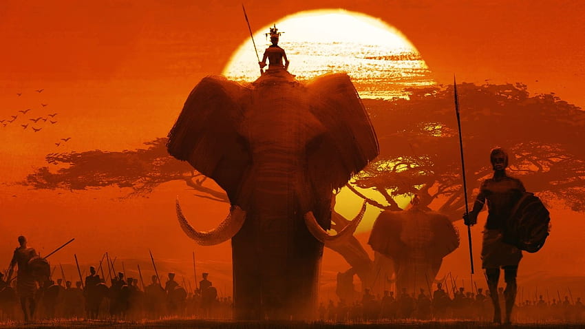 Warrior Sunset Art -, Африкански войн HD тапет