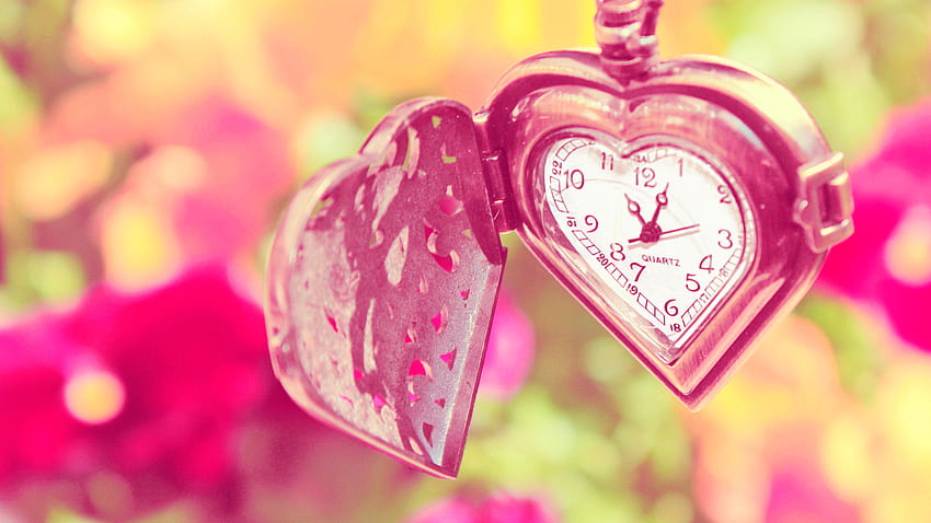 Hearts, Objects, Clock HD wallpaper