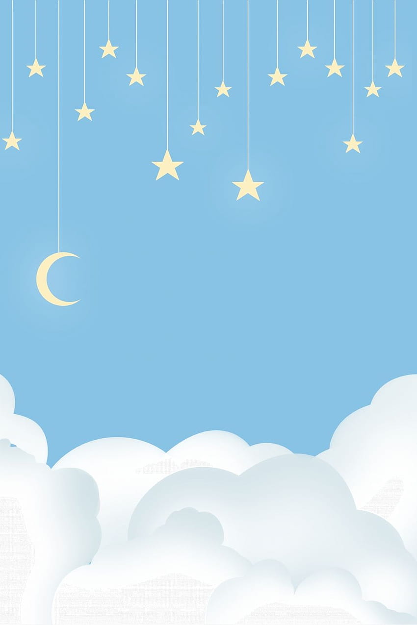 Blue Hand Drawn School Clouds Moon Stars Background Material. Star background, Baby graphy backdrop, Stars and moon HD phone wallpaper