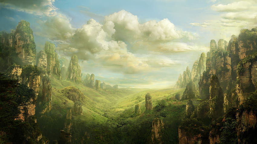 Mountain, fantasy, future, cloud HD wallpaper