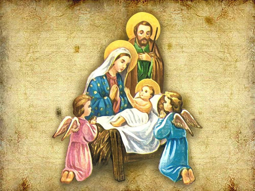 Коледно бебе Исус Семейни ангели. страница, Коледно Рождество и ангели HD тапет