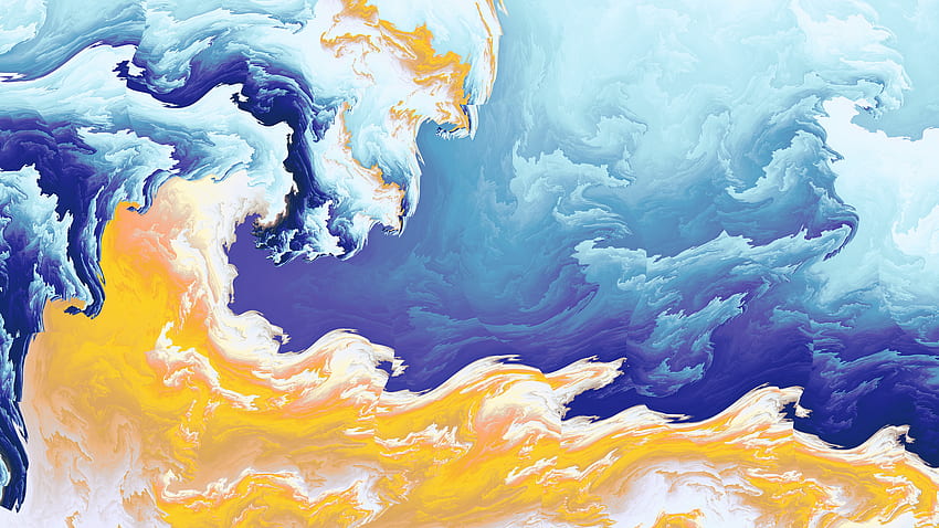 Żółte niebieskie chmury, fraktal, sztuka cyfrowa Tapeta HD