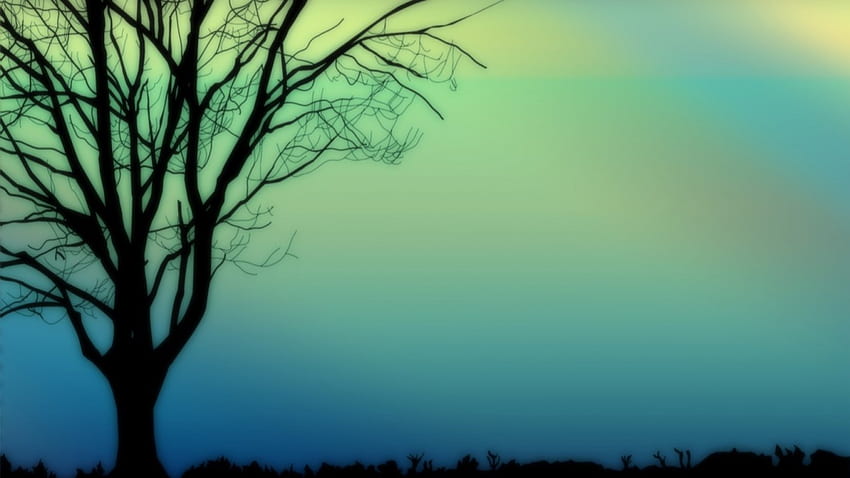 Silhouettenbaum, Bokeh, Natur, Cyan, Silhouette, Baum HD-Hintergrundbild