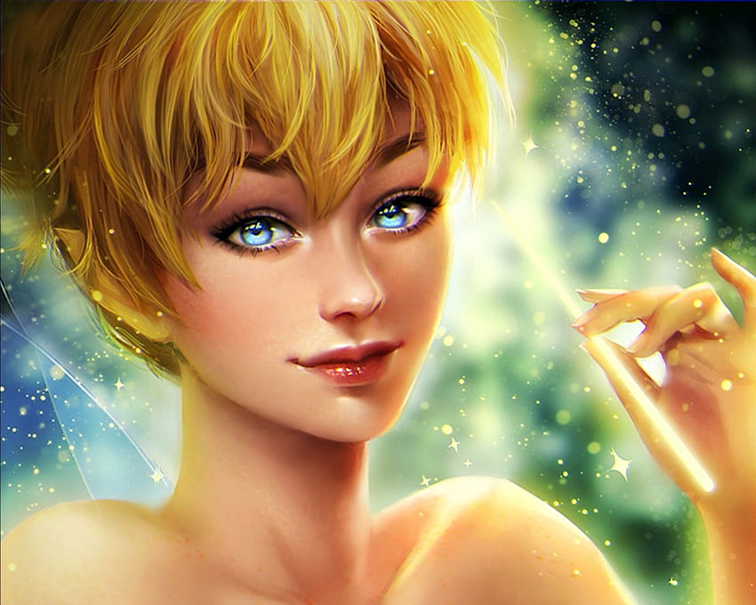 TinkerBell, fantays, blonde, art, loputon, girl, hand, woman, fairy, green, yellow HD wallpaper