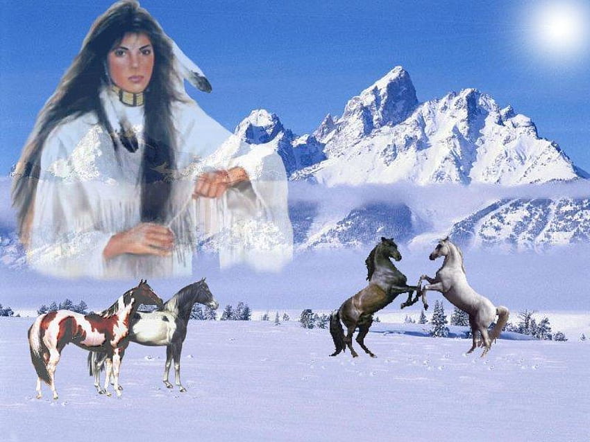 Spirit Horse, natif, chevaux, chevaux sauvages, neige, nature Fond d'écran HD