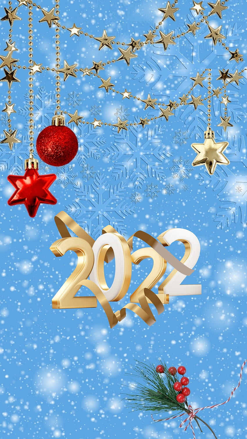 2022 새해, 새해 복 많이 받으세요, 빨강, 파랑, 황금, 별 HD 전화 배경 화면