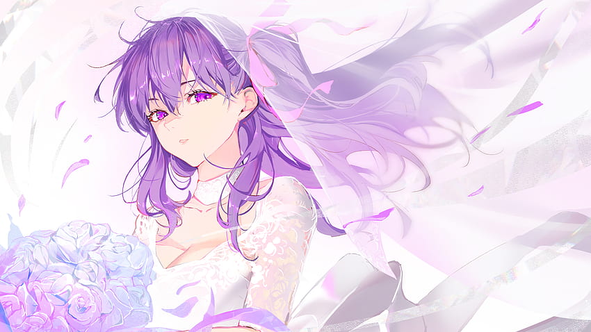 Mobile wallpaper: Anime, Girl, Bride, Wedding Dress, Short Hair, Purple  Eyes, Purple Hair, White Dress, 1378892 download the picture for free.