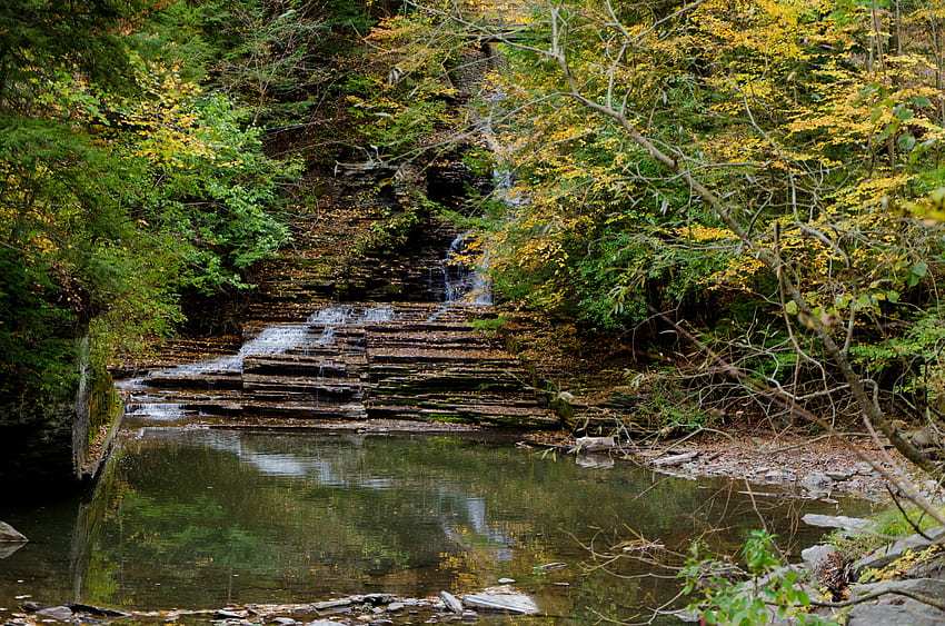 Landschaft, Natur, Bäume, Herbst, Felsen, Wasserfall HD-Hintergrundbild
