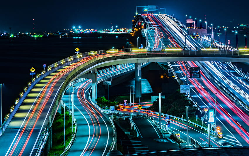 Tokyo Bay Aqua Line, , Ampeln, Autobahn, Tokio, Asien, japanische Sehenswürdigkeiten, Japan für mit Auflösung . Gute Qualität HD-Hintergrundbild