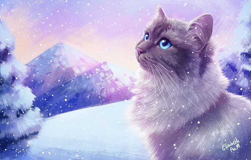 Winter, Figure, Cat, Snow, Cat, Art, Cat HD wallpaper