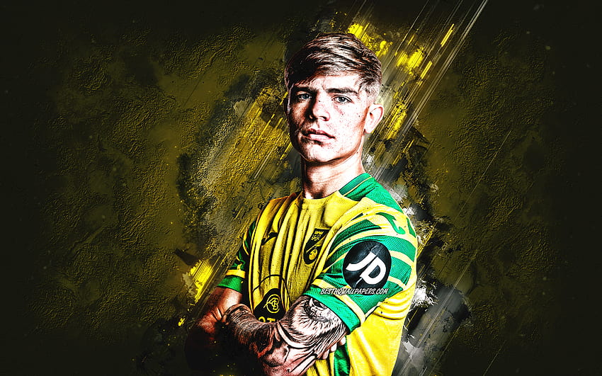 Brandon Williams, Norwich City FC, English footballer, portrait, Premier League, yellow stone background, football HD wallpaper