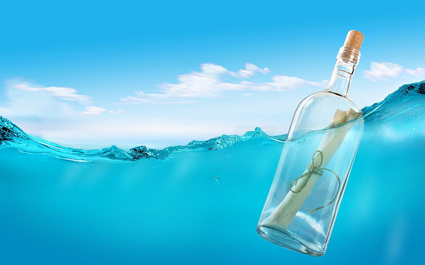 garrafas de água rolhas de cortiça céus azuis mensagem em uma garrafa Água engarrafada de alta qualidade e alta definição papel de parede HD