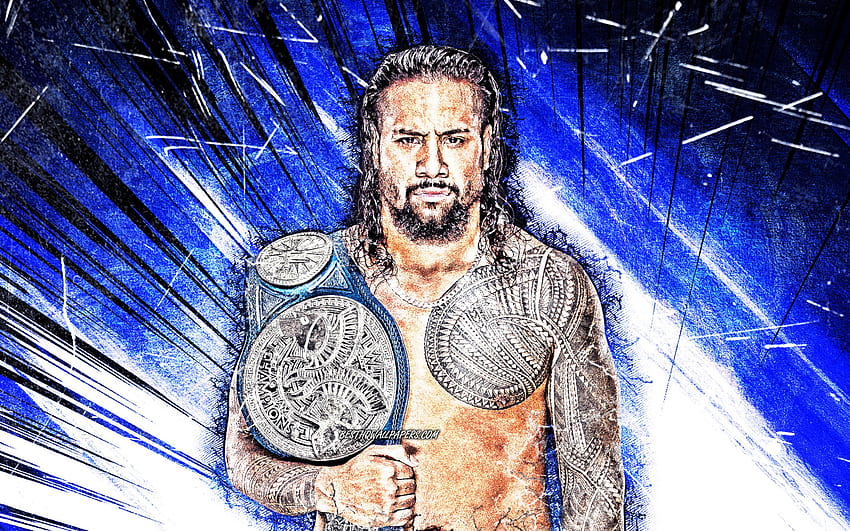 The Usos, WWE, grunge art, american wrestlers, wrestling, blue abstarct rays, Jimmy Uso, wrestlers for with resolution . High Quality HD wallpaper