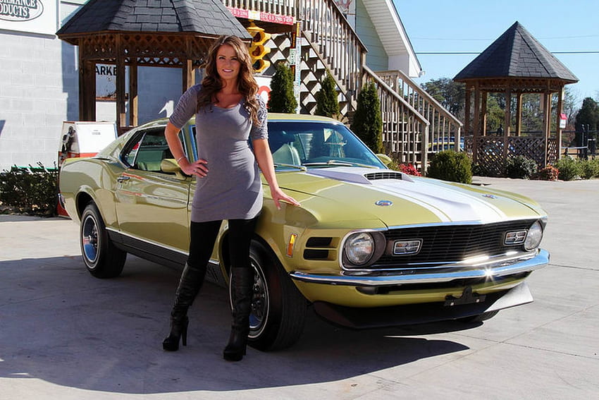 1970 Ford Mustang Mach 1 and Girl, Mach 1, Girl, รถยนต์, Old-Timer, Mustang, Muscle, Ford วอลล์เปเปอร์ HD