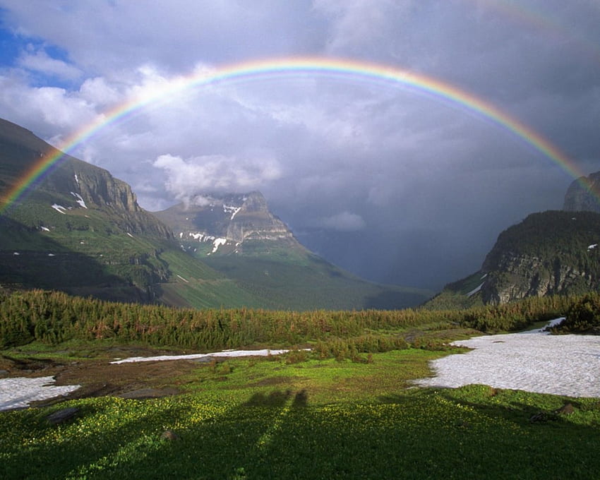 ARCO - IRIS, valle, colorido, montanhas, verde, natureza Fond d'écran HD