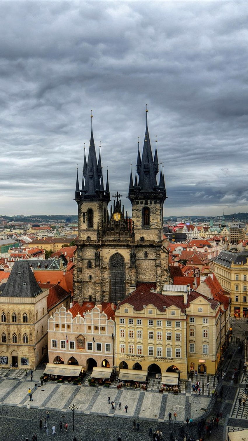 República Checa, Praga, ciudad, Plaza de la Ciudad Vieja, edificios iPhone fondo de pantalla del teléfono
