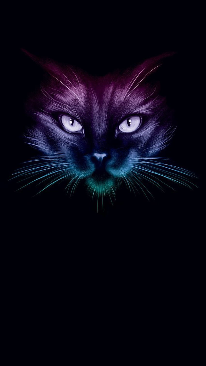 de la oscuridad Arte de gato negro, colores de gato, gato de neón, gato morado fondo de pantalla del teléfono