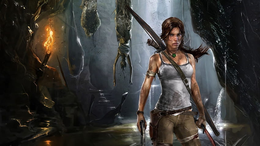 Lara Croft, gry, tomb raider, gry wideo, jaskinia, broń, kobieta Tapeta HD