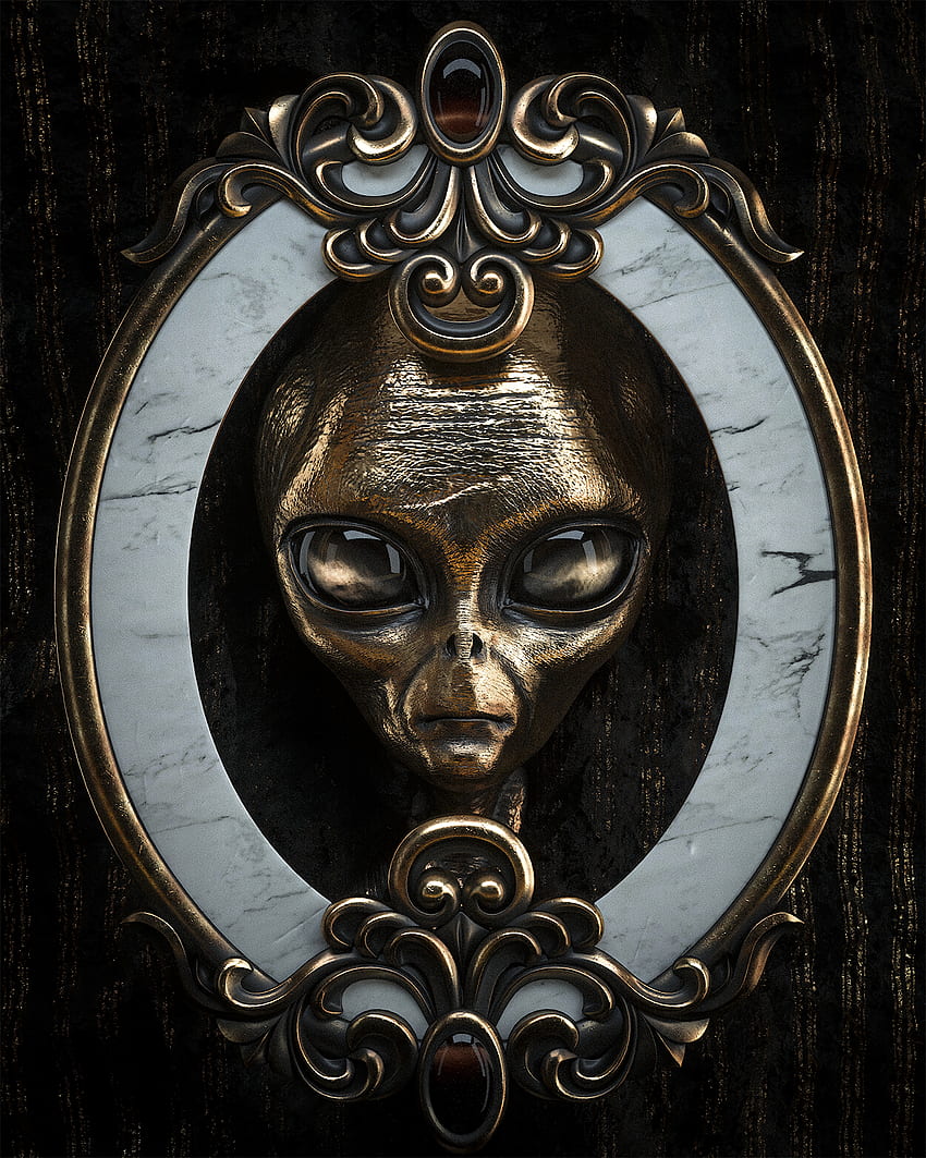 Alien, 3D, Metal, Head, Metallic, Portrait, Stranger HD phone wallpaper