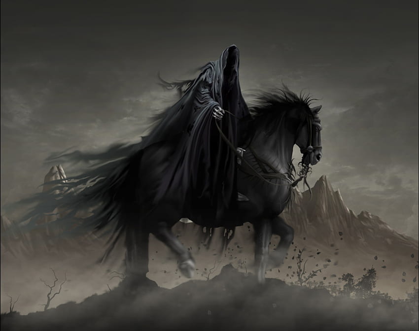 Death, gothic, horse, black, art, skull, digital art, grim, dark, reaper, adventure, fantasy, cg, horror, , amir salehi HD wallpaper
