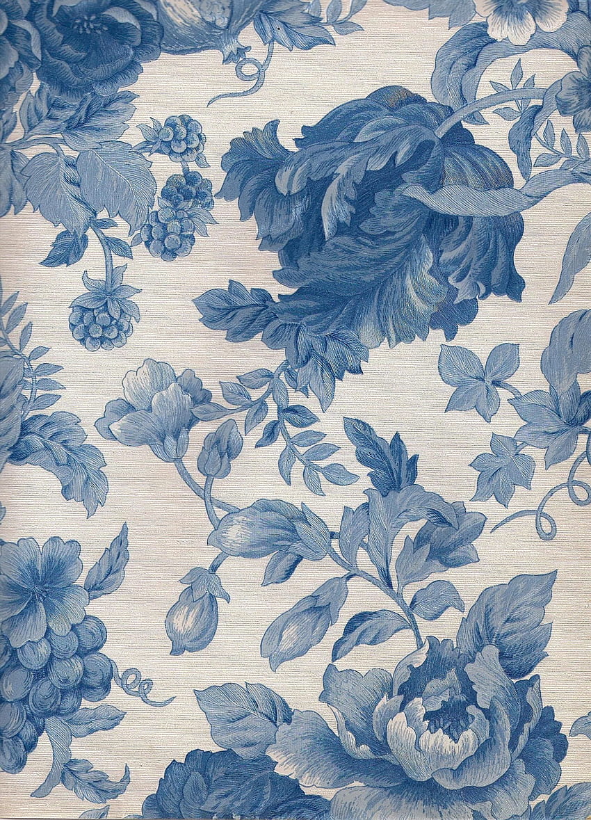 Azul pasado de moda en blanco. Floral azul, flor azul, patrón azul y blanco fondo de pantalla del teléfono