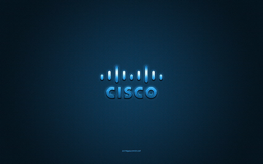 Logo Cisco, logo bleu brillant, emblème en métal Cisco, texture en fibre de carbone bleue, Cisco, marques, art créatif, emblème Cisco Fond d'écran HD