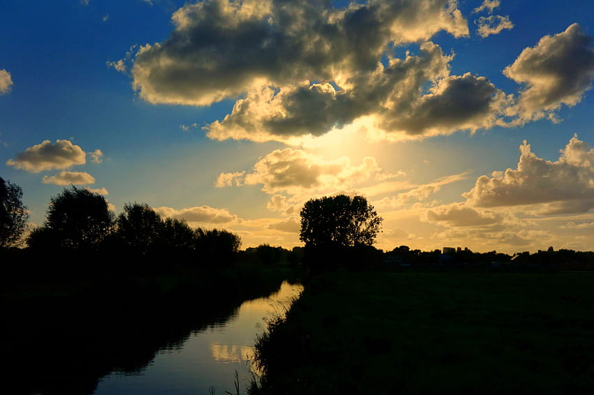 clouds, holland, landscape, silhouette, sky, sun, sunset and background. stock Amazing HD wallpaper
