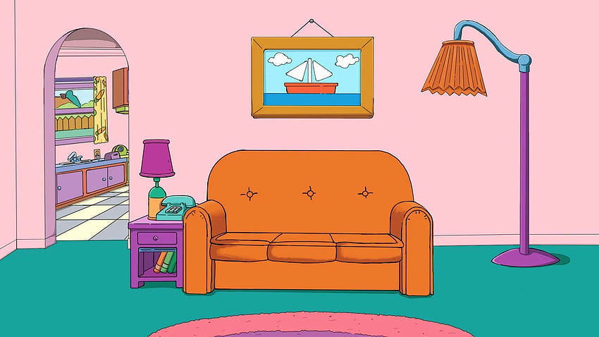 de zoom de la sala de estar y el sofá de Los Simpson, s de zoom fondo de pantalla