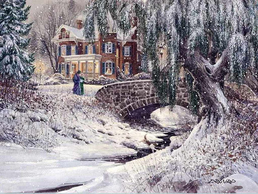 winter, frozen creek. Winter scenes, Victorian christmas, Winter art, Victorian Christmas House HD wallpaper