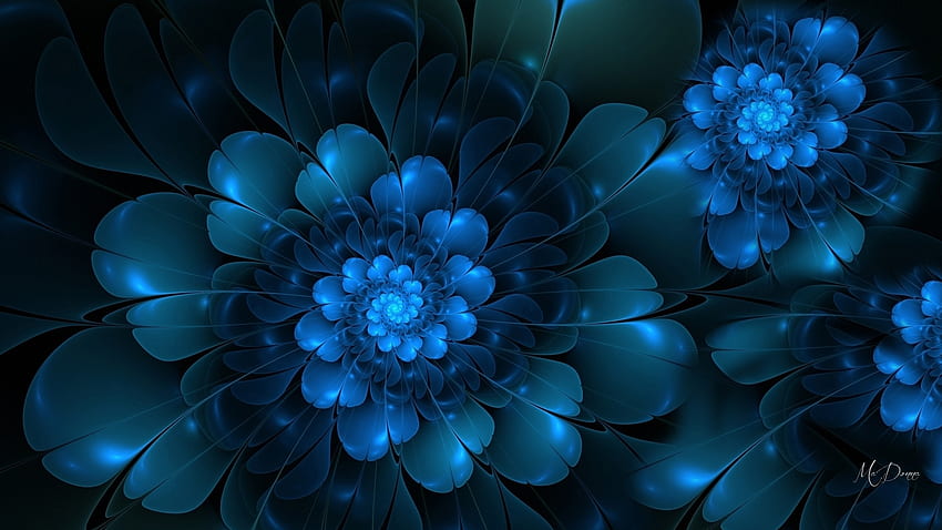 Fractals in Blues, blue, swirl, abstract, petals, flowers, fractal, Firefox Persona theme HD wallpaper