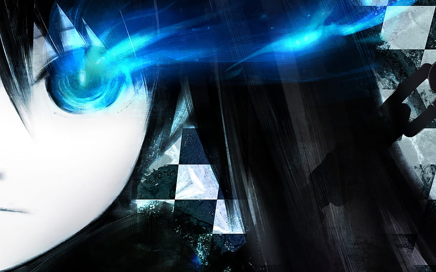 Black Rock Shooter, blue eyes, chains, anime girls, faces, glowing eyes - HD wallpaper