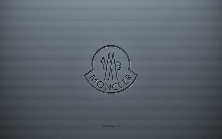 Moncler 로고, 회색 창작 배경, Moncler 상징, 회색 종이 질감, Moncler, 회색 배경, Moncler 3d 로고 HD 월페이퍼