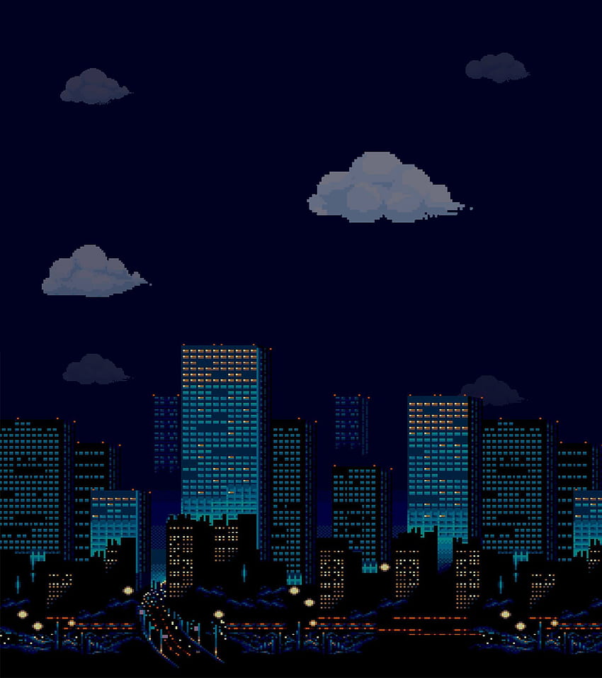 Stacked Monitor - Pixel Art City Night - - teahub.io, 1920X2160 Blue HD phone wallpaper
