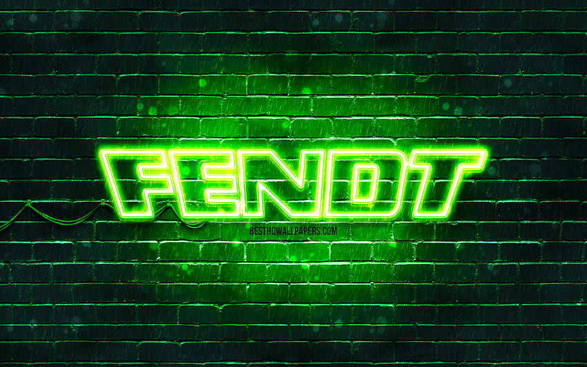Fendt зелено лого, , зелена тухлена стена, Fendt лого, марки, Fendt неоново лого, Fendt HD тапет
