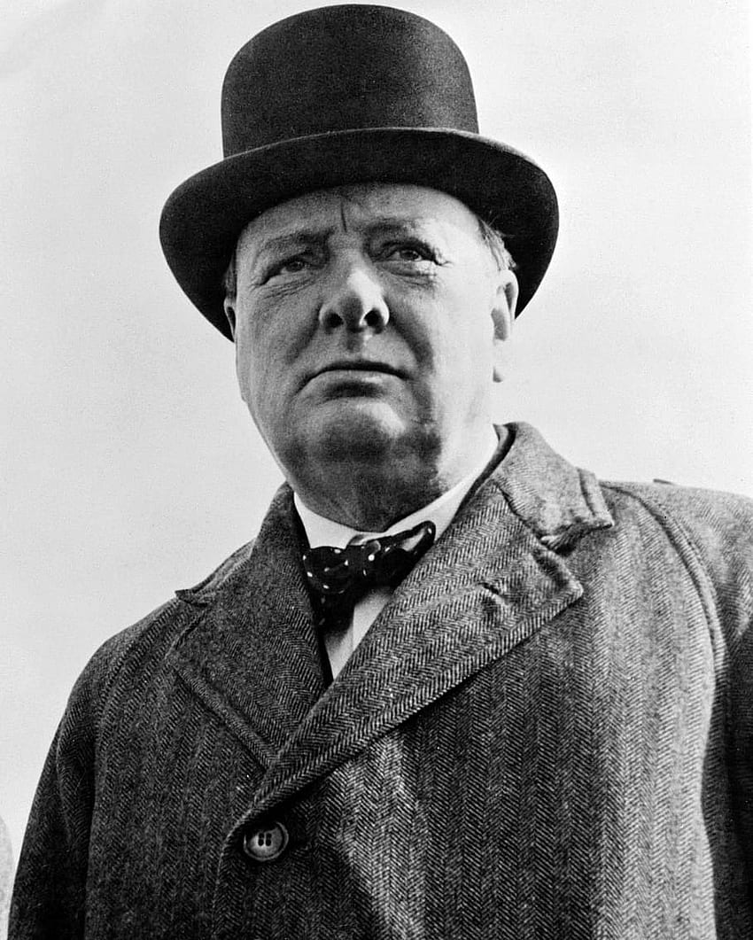 : grayscale graph of man wearing coat and hat, Winston Churchill HD phone wallpaper