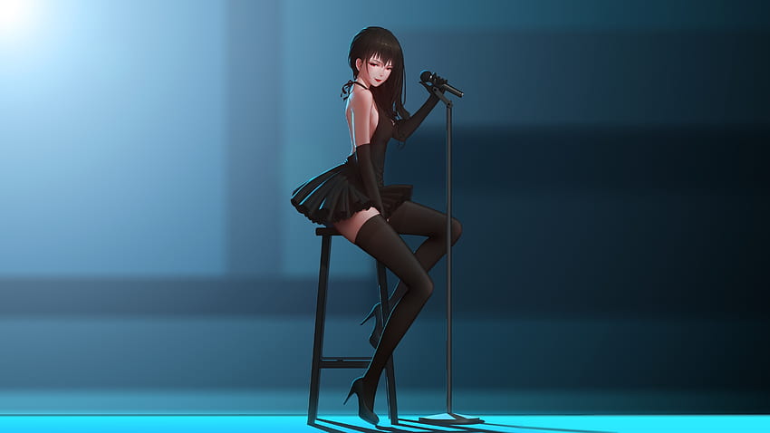 Original, anime, chantant, sexy, robe noire, magnifique Fond d'écran HD