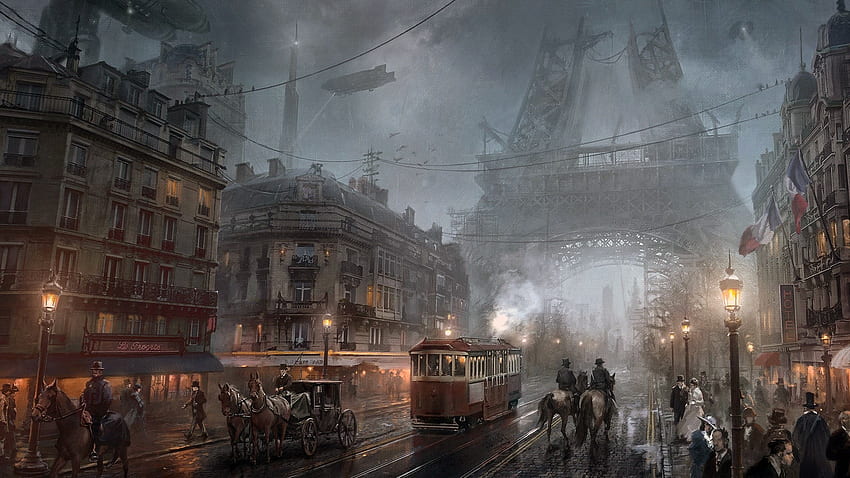 / steampunk, Paris, city, artwork, cityscape, fantasy art, Victorian HD wallpaper