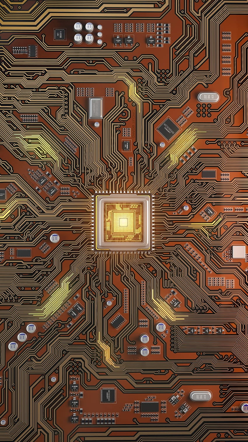 Placa de circuito dorada: para tecnología, placa de circuito impreso fondo de pantalla del teléfono