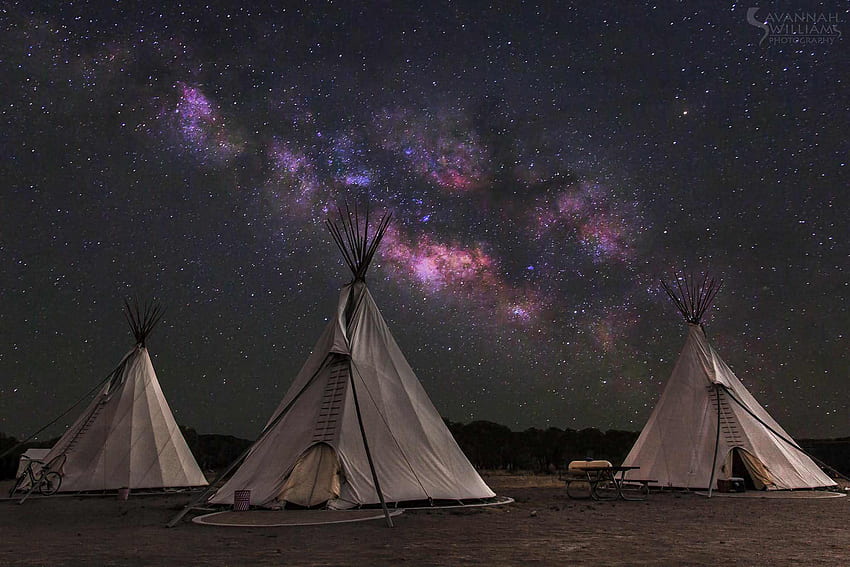 Landscape Teepee Nigh Milky Way Stars Desert Camping Exploring HD wallpaper