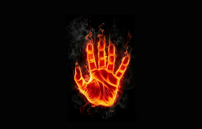 fire, flame, hand, art, palm, imprint for , section минимализм, Fire Hand HD wallpaper