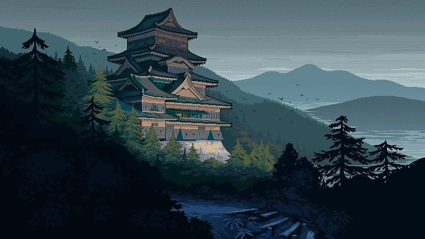 Japanese Castle Pixel Art 1440P Resolution , Artist , , and Background, 2560X1440 Japanese HD wallpaper