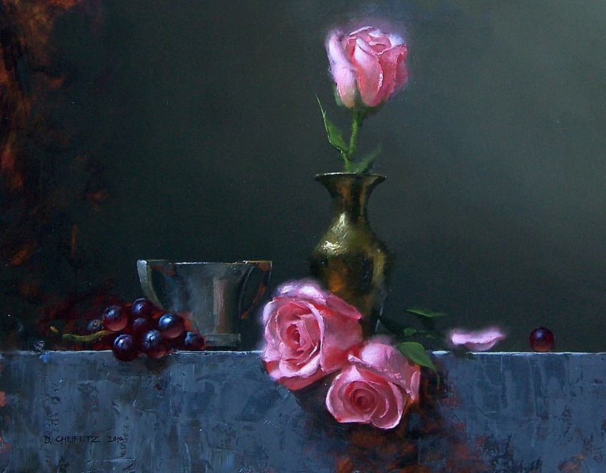 By David Cheifetz, still life, david cheifetz, roses, painting HD wallpaper